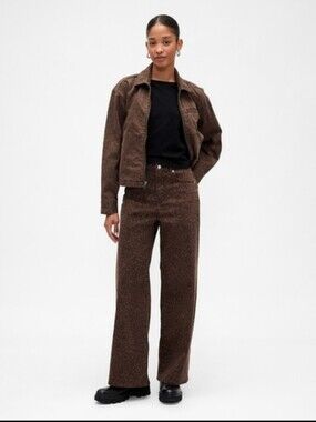 Gap High Rise Print Wide-Leg Jeans Leopard NWT